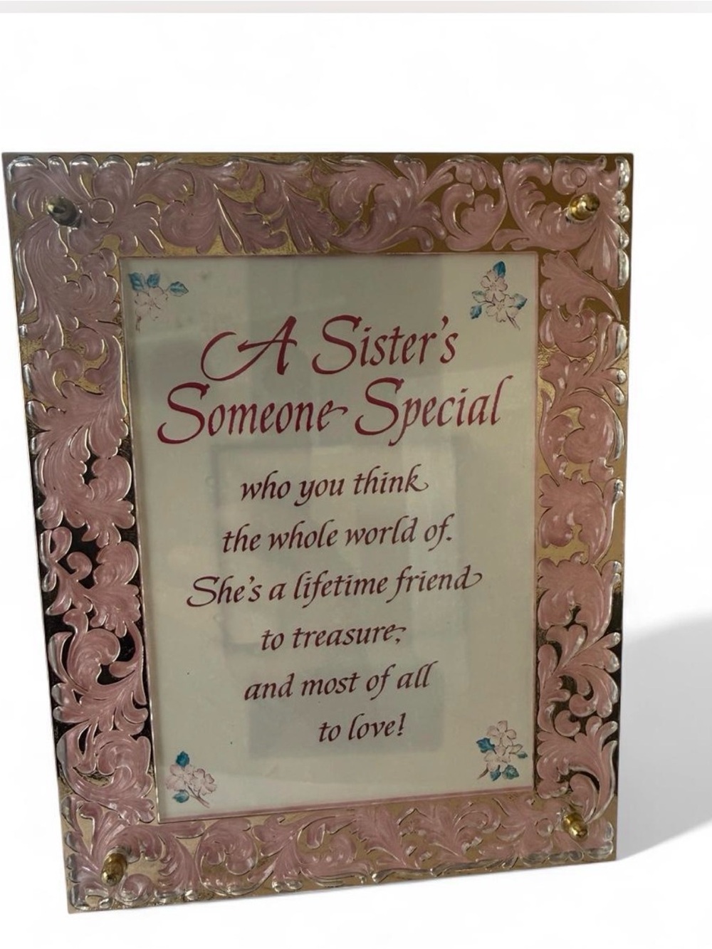 Vintage Carlton Cards Pink Ornate Musical Photo Frame Plaque